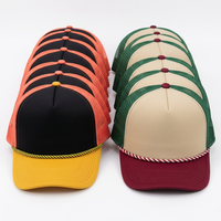 Gorra de béisbol tipo trucker de espuma de 5 paneles, lisa, bicolor, con parte trasera de malla, corona alta, visera curva y cierre snapback, al por mayor