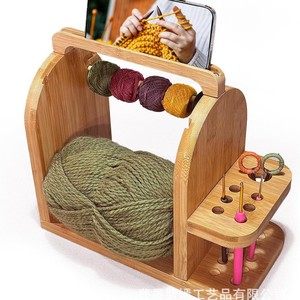 Wooden Crochet Yarn Rack With Phone Holder And Storage <b>Shelf</b> For Needlework <b>Desktop</b> Use - Product Image 1