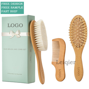 Set de Regalo para Bebé de Madera <span class=keywords><strong>Ultra</strong></span> Suave con Logotipo Personalizado, <span class=keywords><strong>Cepillo</strong></span> y Peine de Pelo de Cabra Natural, <span class=keywords><strong>Cepillo</strong></span> Corporal para Recién Nacidos y Niños Pequeños, Tipo de Extensión de Cabello - Product Image 1