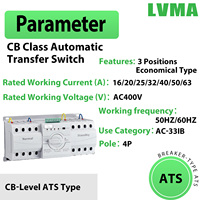 Interrupteur de transfert automatique triphasé LMQ1-63J ATS à double alimentation, type disjoncteur, 4P 6A à 63A AC400V