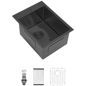 Elegante PVD Nano <span class=keywords><strong>nero</strong></span> 304 In acciaio inox Mini-Bar lavello fatto a mano moderno Drop-In superiore per <span class=keywords><strong>cucina</strong></span> o Bar ciotola singola - Product Image 1