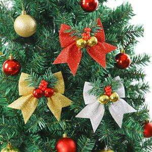 Laço de Natal para Árvore de Natal com Pinhas e Frutas Vermelhas, Laços Decorativos de Natal com Glitter e Lantejoulas, Enfeite de Festa - Product Image 3