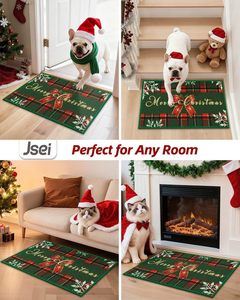 Alfombras de Entrada Antideslizantes con Diseño de Cuadros Verdes de <span class=keywords><strong>Navidad</strong></span>, 17"x30", Lavables a Máquina, para Interiores, Puerta Delantera y Trasera - Product Image 6