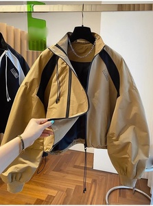 Fashion Cool Streetwear Vintage Fall Autumn Winter Casual Long <strong>Sleeve</strong> Color Block <strong>Short</strong> <strong>Women</strong> Lady Zipper Cropped Coat <strong>Jacket</strong> - Product Image 4