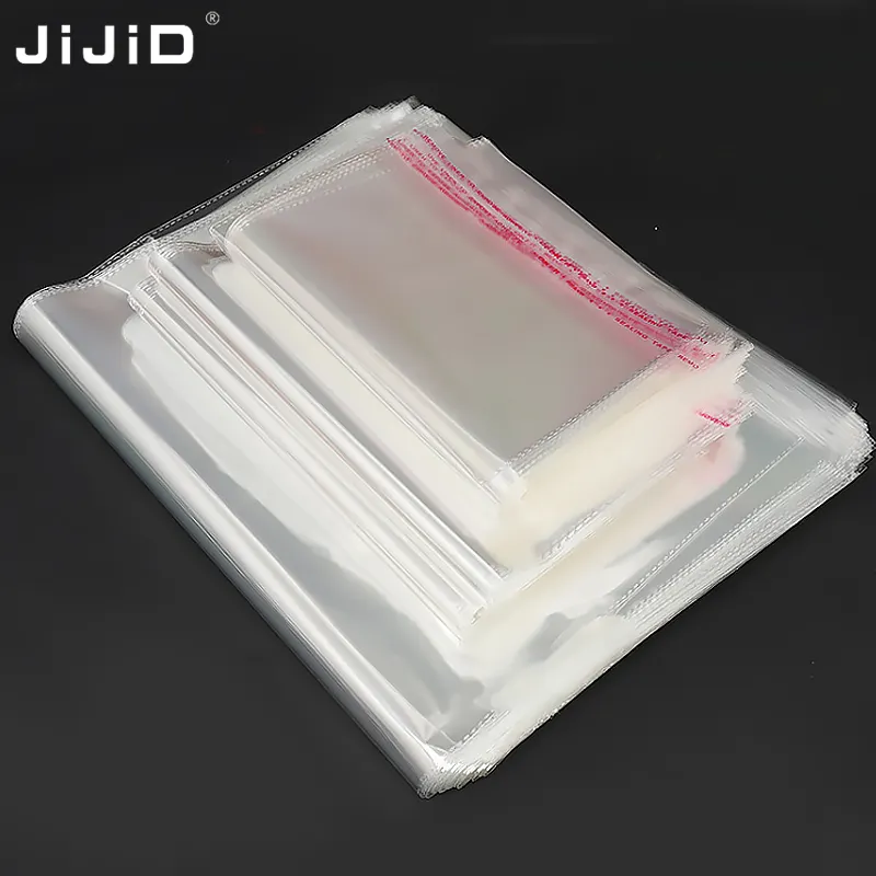 JiJiD tas plastik bening dapat ditutup kembali, kantung plastik perekat penyegel otomatis besar bening dengan kemasan kustom