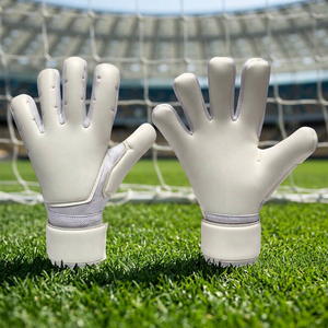 Nouveauté : Gants de gardien de but en latex allemand blanc 4 mm, coupe moyenne, logo personnalisé OEM, gants de gardien de but de football - Product Image 1