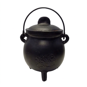 Tapa de Caldero de Hierro Fundido con Diseño de Árbol, Tres Patas, Tradicional, Negra, Ecológica, Duradera, para Rituales, Altares, Incienso Indio - Product Image 1