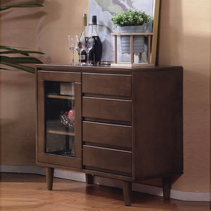 Nordic Style Rubberwood <b>Sideboard</b> With Glass Door Storage Cabinet For Living Room Kitchen Use Walnut Color YF - Product Image 1