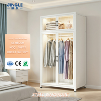 Armoire de chambre à coucher en acier sur mesure avec 4 portes battantes en polycarbonate, grande capacité, anti-poussière et élégante pour le rangement des vêtements