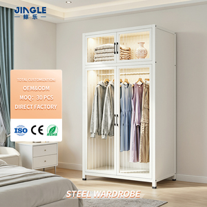 Armoire de chambre à coucher en acier sur mesure avec 4 portes battantes en polycarbonate, grande capacité, anti-poussière et élégante pour le rangement des vêtements - Product Image 1