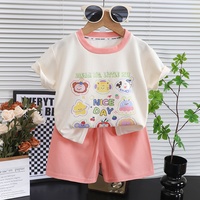 Nouvel ensemble gilet et short pour enfants été 2025 – Ensemble décontracté en polyester à manches courtes avec imprimé dessin animé, style coréen tendance pour bébés