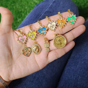 CZ8494 Dainty CZ Micro Pave เครื่องประดับเสน่ห์18K ทอง CZ paved Enamel ล็อคหัวใจและคีย์ Saint benedict เสน่ห์ - Product Image 2