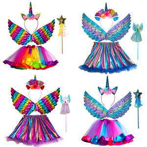 Disfraces de <span class=keywords><strong>Unicornio</strong></span> de Fantasía para Niñas, Disfraz de <span class=keywords><strong>Película</strong></span>, Vestido de Vacaciones, Vestido de Arcoíris de Año Nuevo, Alas, Tocado, Navidad, Halloween, Carnaval - Product Image 1