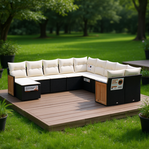 Ensemble de canapés de jardin D0100XFTBX8 en rotin PE noir avec coussins en mousse haute densité, imperméable, design contemporain - Product Image 2