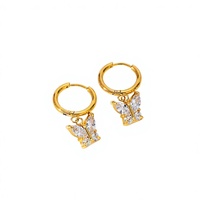 Boucles d'oreilles pendantes en forme de papillon en acier inoxydable 316L plaqué or 18 carats avec zircon cubique pour femmes, zircon cubique taille marquise et taille rond