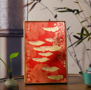 Mini aquarium zen en laiton avec peinture Art Déco Arowana, cadre en bois massif, décoration de bureau, symbole de richesse et de prospérité, souvenir unique, cadeau. - Product Image 3