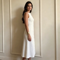 Robe longue blanche unie sans manches à col rond pour femme, coupe trapèze élégante avec ourlet à volants, décontractée, infroissable, respirante, OEM