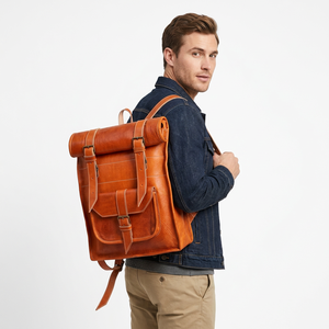 Mochila de Cuero Genuino Impermeable Estilo Bohemio con Forro de Algodón, Gran Capacidad de 20-39L para Viajes al Aire Libre y Camping - Product Image 5