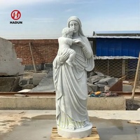 Statue de la Vierge Marie et de l'enfant Jésus en marbre blanc, sculpture de pierre d'extérieur pour jardin
