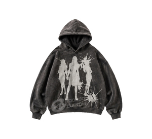 Sweat-shirt à capuche personnalisé en molleton bouclette lourd 400 g/m² pour homme, style streetwear, coupe ample, effet délavé vintage, impression en relief, en coton vierge - Product Image 2