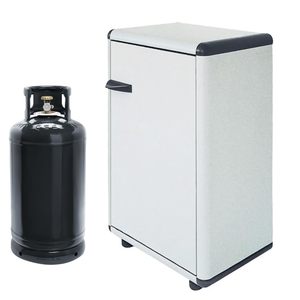 Armoire à bouteilles de gaz en PVC gris 59x39x92 cm, 1 porte, poignée, pieds antidérapants, rangement extérieur - Product Image 1