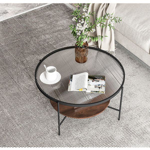 Moderne Woonkamer Meubels 2 Lagen Zwart Metalen Midden Ronde Salontafel Gespiegeld Helder Glas Top Salontafel - Product Image 5