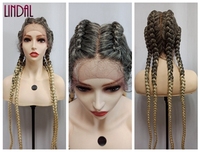 Perruque Synthétique Tressée LINDAL 4 Tresses, Devant en Dentelle Nouée à la Main, Prête à l'Expédition, Design Attrayant, Couleurs 1/27 Noir 1/99J 27/613 1/30 1b/613