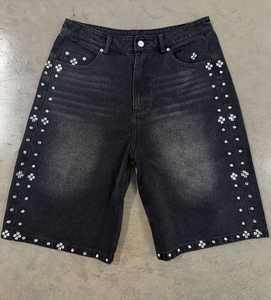 デニムメーカーストリートウェア高品質Jortsダイヤモンドショートパンツドレスルーズフィットワイド脚ジーンズショートメンズ - Product Image 3