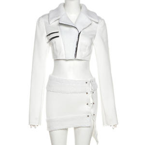 セクシーな毛皮の2ピースセット女性クラブ衣装2023長袖クロップドジャケットとスカートセット女性マッチングセット秋の女性服 - Product Image 2