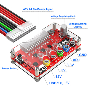 Carte de distribution d'alimentation ATX 24 broches avec interrupteurs tactiles, sortie de tension réglable 12V/5V/3.3V, affichage numérique de la tension USB 2.0, en stock - Product Image 2