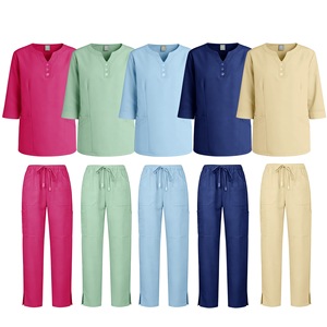 Xiyin Unisex Hospital Uniform Set V-Neck Button Up Moisture Wicking Workwear <b>Scrubs</b> For Medical Staff - Product Image 2