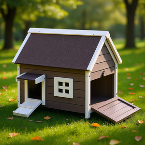 Maisonnette d'extérieur en bois pour animaux de compagnie avec toit, porte, fenêtre et rabats pour chats, chiens de petite race, style classique, utilisable toute l'année - Product Image 2