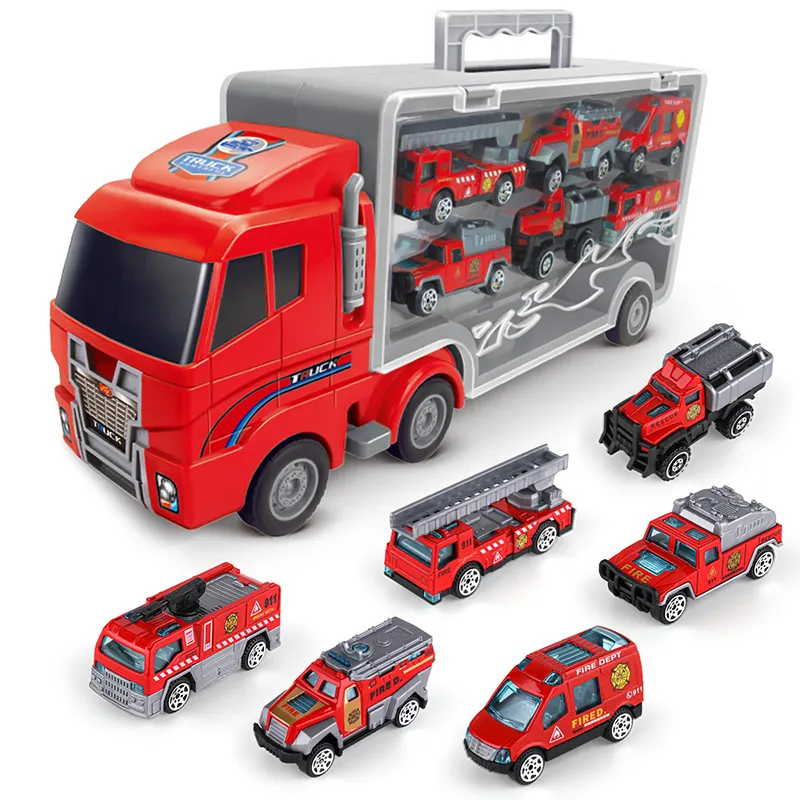 ストレージフリーホイールキャリアトラックカスタムダイキャストメタル消防車モデルおもちゃ