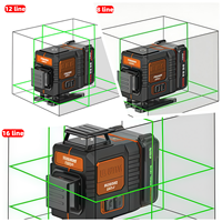 Niveau laser industriel vert 4D à 16 lignes, auto-nivelant électronique, largeur de ligne 1-2 mm, batterie au lithium, vente directe usine