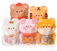 Sachet refermable à fermeture éclair avec fenêtre transparente, forme d'animal de dessin animé mignon, brillant, résistant à l'humidité, faible MOQ, pour emballage de snacks
