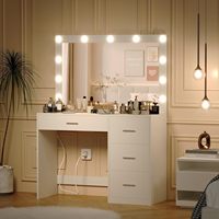 Coiffeuse moderne minimaliste écologique 2025 avec miroir LED et tiroirs, design panneau, pour chambre à coucher domestique