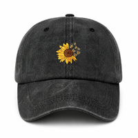 Casquette de baseball brodée tournesol, charbon délavé, visière incurvée, unisexe, streetwear, vente en gros