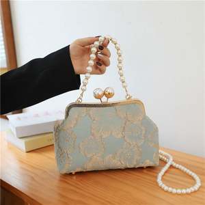 Bolsas de Mão de Luxo para Mulheres com Bordado de Pérolas e Flores, Estilo Chinês, Bolsa Clutch Brilhante para Casamento - Product Image 4