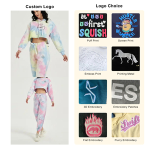 Femmes broderie personnalisée 310Gsm polaire tissu survêtement ensemble en gros lâche cravate-teinture Designer survêtements Style décontracté goutte épaule - Product Image 3