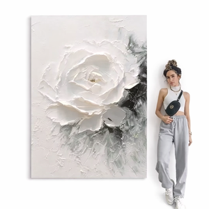 <span class=keywords><strong>Peinture</strong></span> murale abstraite moderne en acrylique, texture plastique, <span class=keywords><strong>fleurs</strong></span> noires et blanches, 100% peinte à la main, œuvre d'art faite à la main, pour intérieur - Product Image 1