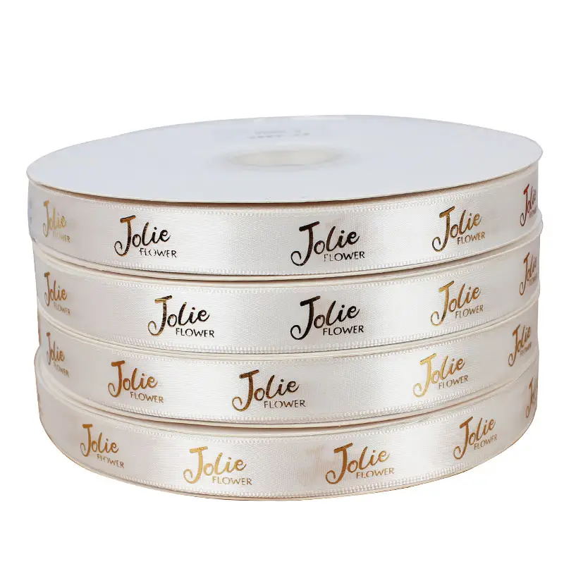 High quality personalized logo gold foil printed polyester light fabric luxury gift package flower decoration cinta ribbons
