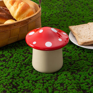 Pot à beurre en céramique en forme de champignon, avec couvercle rabattable en porcelaine, pour rangement de cuisine, motif dessin animé DF2607 - Product Image 5