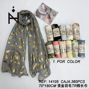 Sciarpa Lunga in Cotone TR con Piume e Lamina d'Oro Angelina 70x180cm Accessorio di Moda - Product Image 3