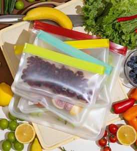 Sacs de conservation alimentaire réutilisables variés, matériau PEVA de qualité alimentaire, double fermeture éclair, adaptés au congélateur, sans BPA - Product Image 4