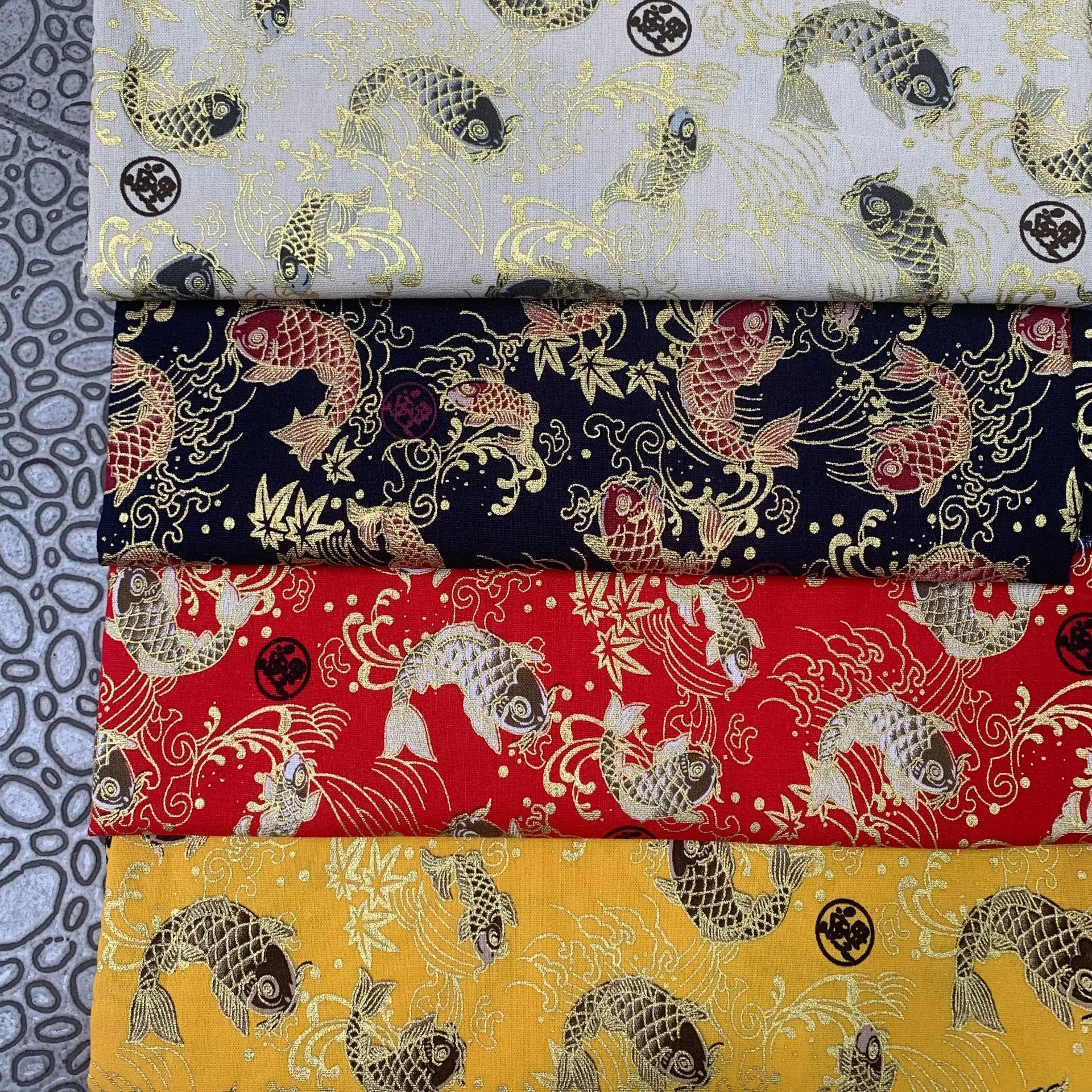 Оптовая продажа, кимоно из хлопчатобумажной ткани с тиснением в виде металлических рыбок, золото, роскошное японское кимоно для праздника, комбинезон, скатерть, постельное белье, рубашка