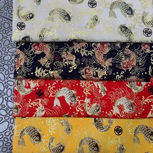 KImono japonés de lujo para vacaciones, ropa de cama de tela de algodón con estampado de peces metálicos dorados, mono de mesa, ropa de cama