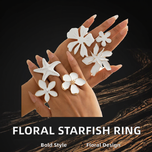 Trendy Alloy Exaggerated Five-Petal Flower <b>Open</b> <b>Ring</b> with Starfish Design for Women's Wedding - Product Image 2