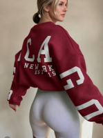 Sweat-shirt oversize pour femme à col montant, coupe décontractée, imprimé 3D en relief, en molleton de coton, pull décontracté