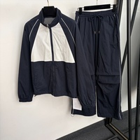 Ensemble de survêtement en toile pour femme, coupe-vent à demi-zip, pantalon large, haut court superposé, broderie de lettres, style décontracté