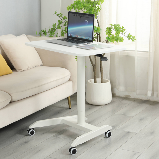 ADA Minimalist Ergonomic Laptop Desk Pneumatic Height Adjustable Computer Table Four Locked Wheels for Bedroom/Living Room Use